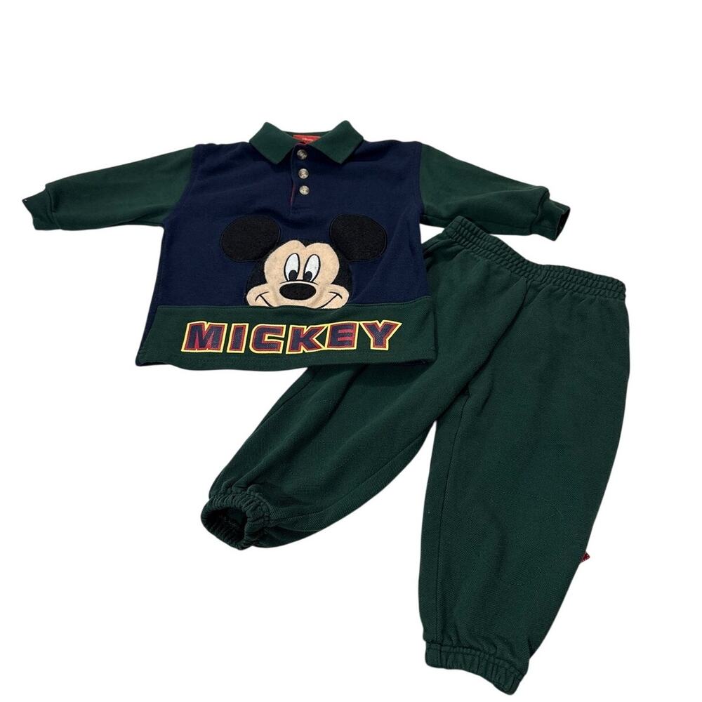 Vintage Disney Mickey Mouse Embroidered 2 Piece Set Outfit 2T Retro Top Pants